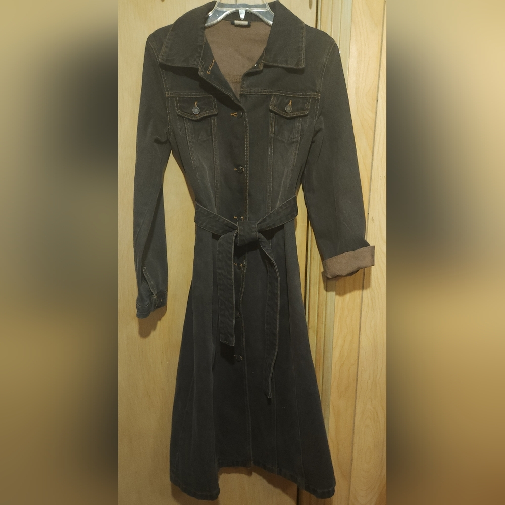 Tantra Jeans Heavy Black Denim Coat Dress Midi Womens US SM EU 29-30 Se Measures